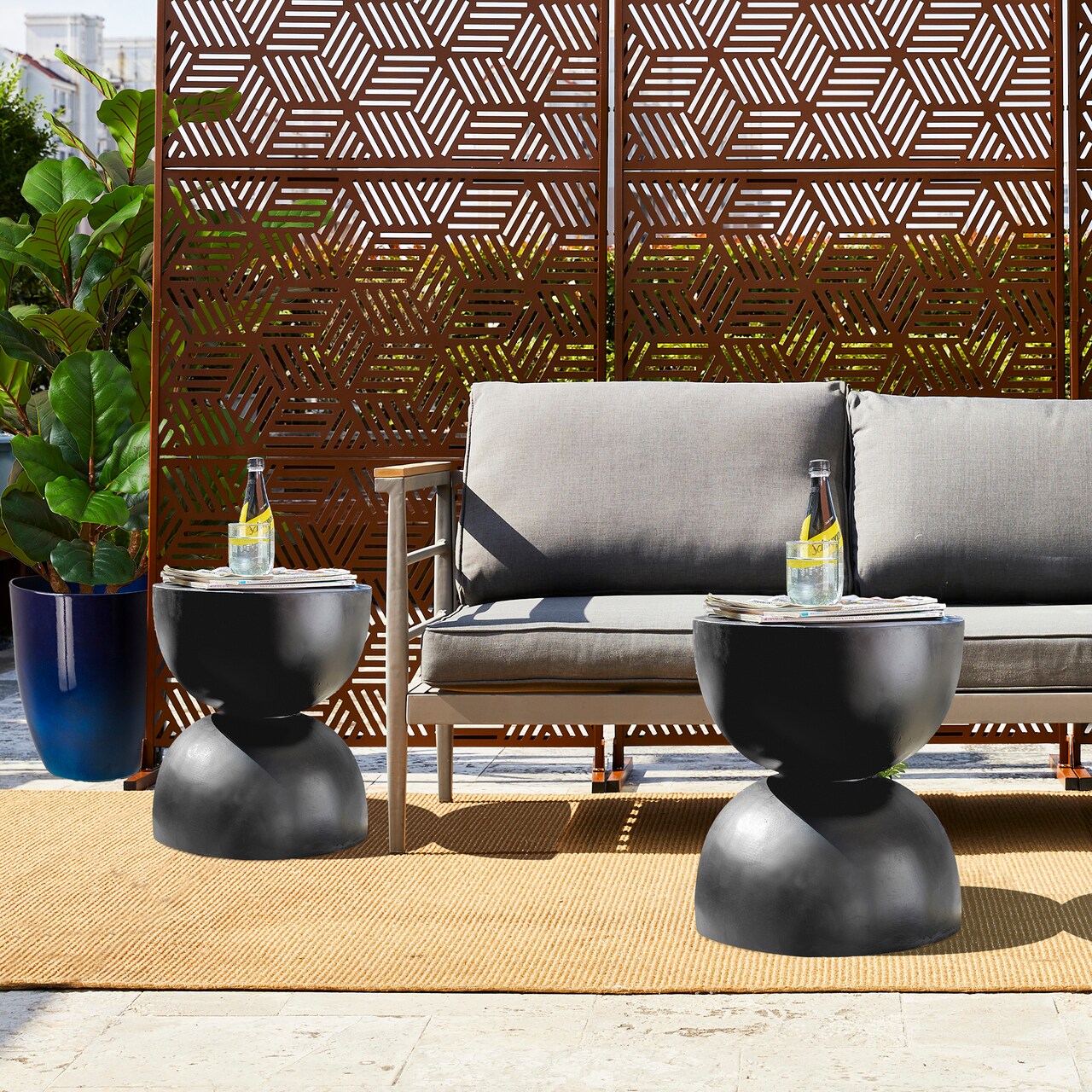 Set of 2 17.75"H Multi-functional MGO Faux Terrazzo Garden Stool or Planter Stand or Accent Table